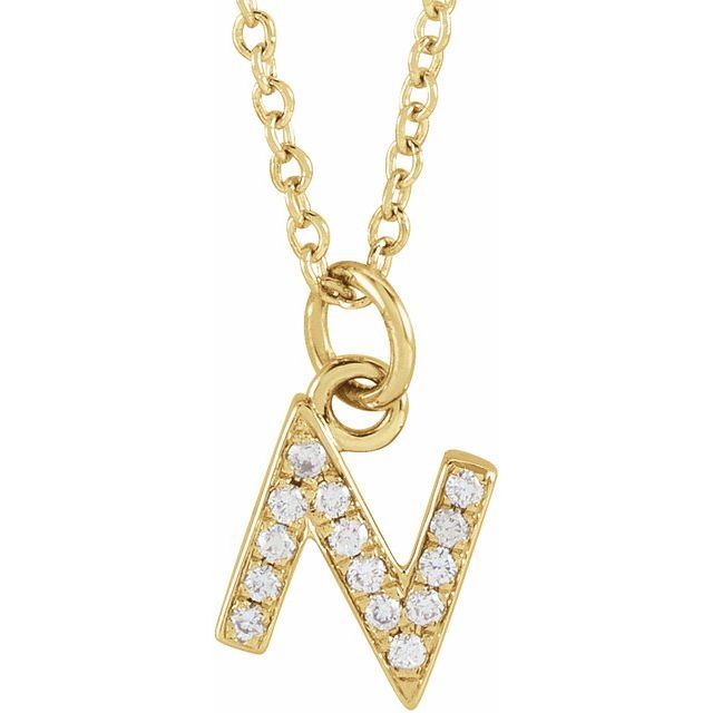 14K Yellow .05 CTW Natural Diamond Petite Initial Necklace 16-18"