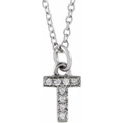 14K White .03 CTW Natural Diamond Petite Initial T 16-18" Necklace