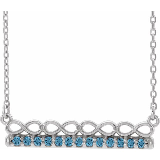 14K White Natural Aquamarine Infinity-Inspired Bar 16" Necklace