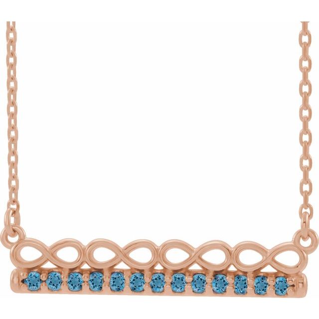14K Rose Natural Aquamarine Infinity-Inspired Bar 16" Necklace