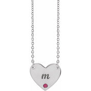 Sterling Silver Natural Ruby Engravable Heart 18" Necklace