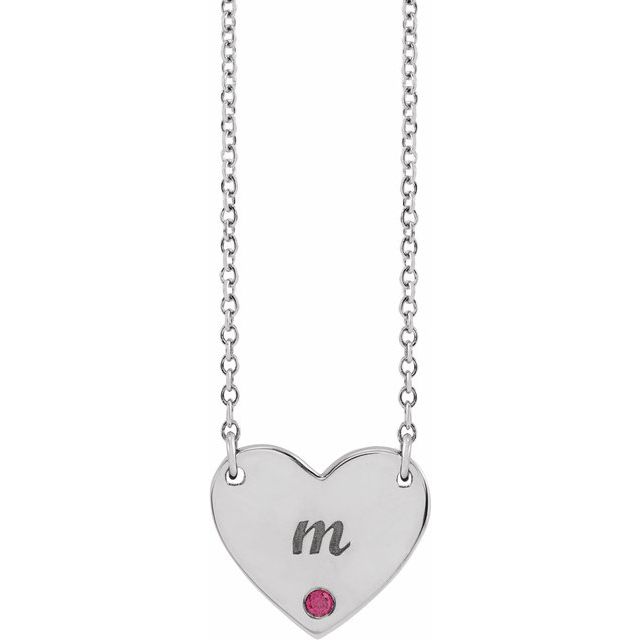 Sterling Silver Natural Ruby Engravable Heart 18" Necklace
