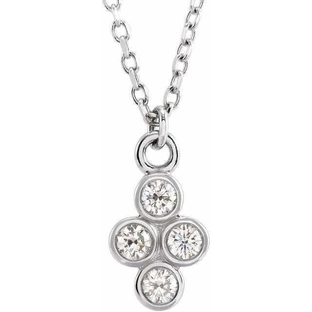 Sterling Silver 1/8 CTW Natural Diamond Cluster 16-18" Necklace
