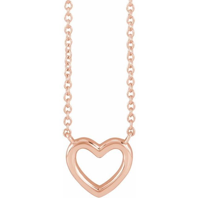 14K Heart Necklace 18" Length in White, Yellow, and Rose Gold Options