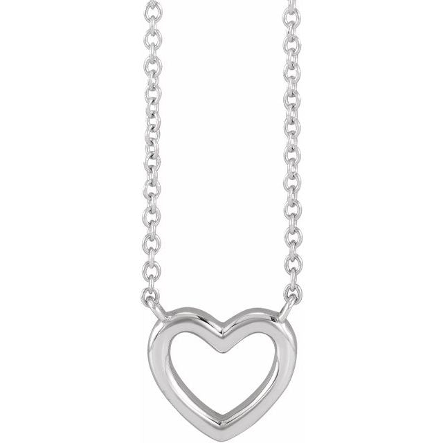 14K Heart Necklace 18" Length in White, Yellow, and Rose Gold Options