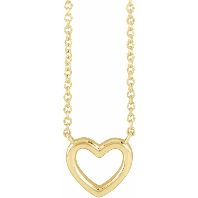 14K Heart Necklace 18" Length in White, Yellow, and Rose Gold Options