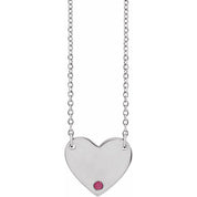 Sterling Silver Natural Ruby Engravable Heart 18" Necklace