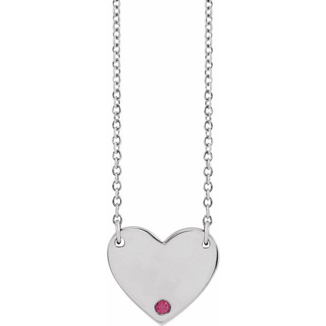 Sterling Silver Natural Ruby Engravable Heart 18" Necklace