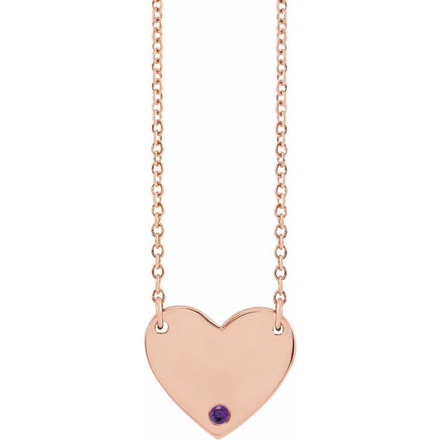 14K Natural Amethyst Engravable Heart Necklace with 18" Chain