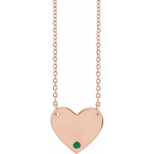 14K Natural Emerald Engravable Heart Necklace with 18" Chain