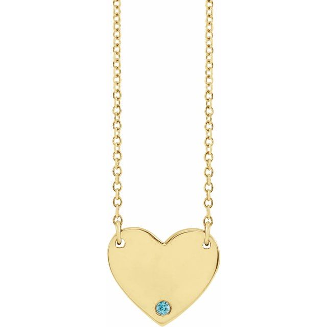 14K Natural Blue Zircon Engravable Heart Necklace with 18" Chain