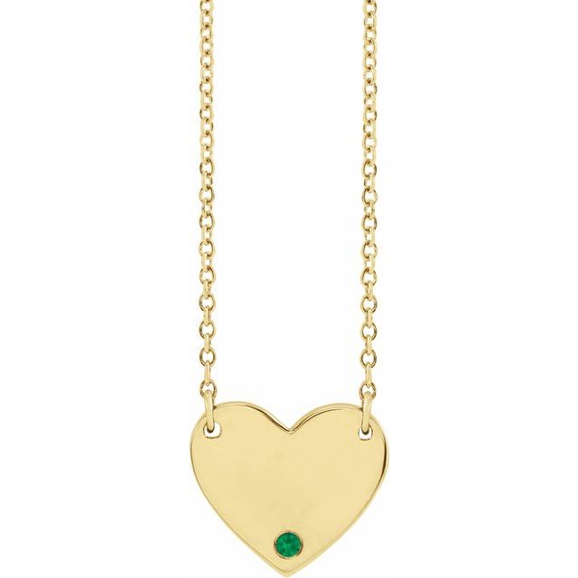 14K Lab-Grown Emerald Engravable Heart 18" Necklace