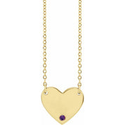 14K Natural Amethyst Engravable Heart Necklace with 18" Chain