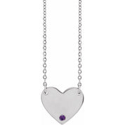 14K Natural Amethyst Engravable Heart Necklace with 18" Chain