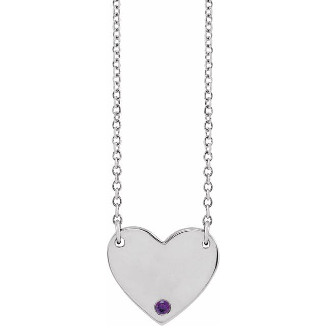 14K Natural Amethyst Engravable Heart Necklace with 18" Chain