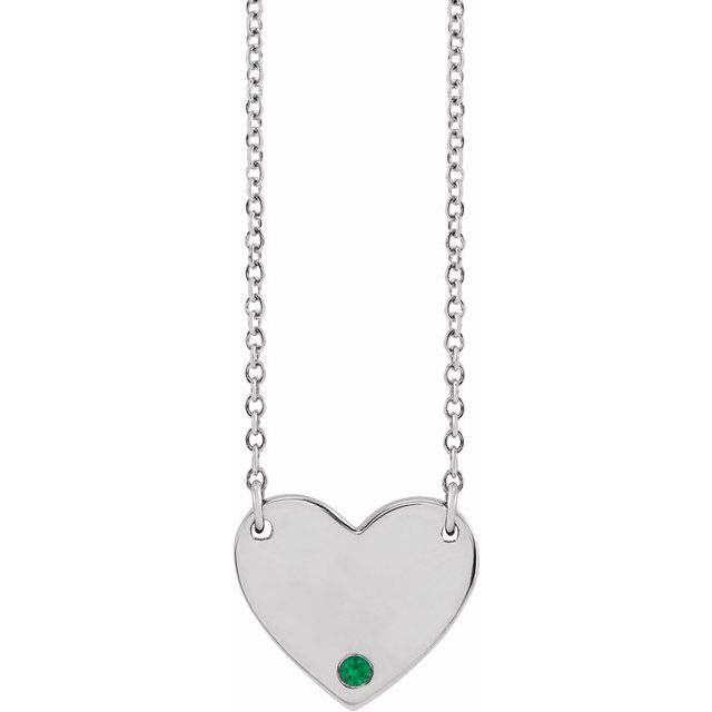 14K Lab-Grown Emerald Engravable Heart 18" Necklace