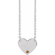 Sterling Silver Natural Citrine Engravable Heart 18" Necklace