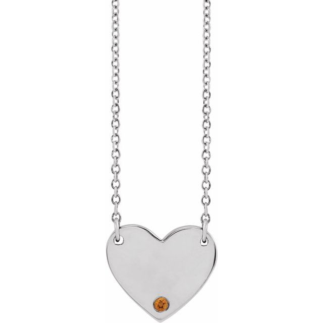 Sterling Silver Natural Citrine Engravable Heart 18" Necklace