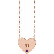 14K Natural Amethyst Engravable Heart Necklace with 18" Chain