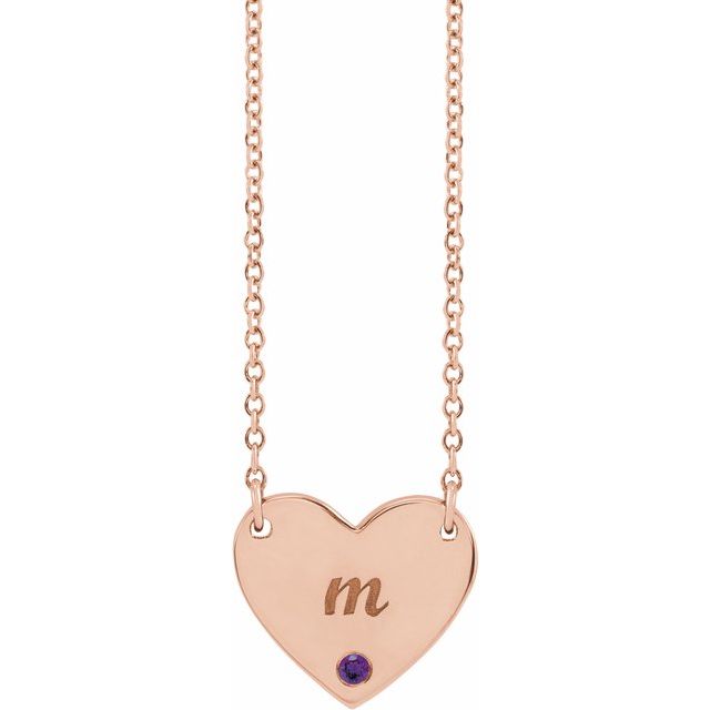 14K Natural Amethyst Engravable Heart Necklace with 18" Chain