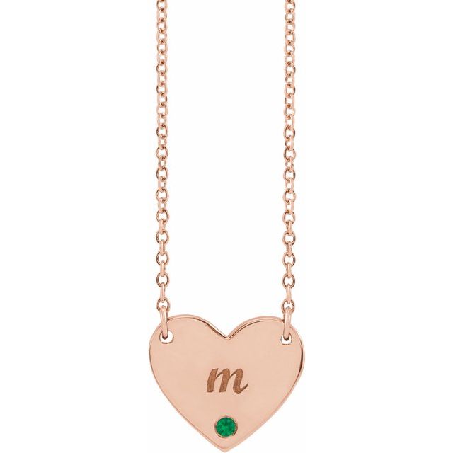 14K Natural Emerald Engravable Heart Necklace with 18" Chain