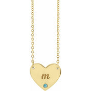 14K Natural Blue Zircon Engravable Heart Necklace with 18" Chain