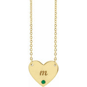 14K Natural Emerald Engravable Heart Necklace with 18" Chain