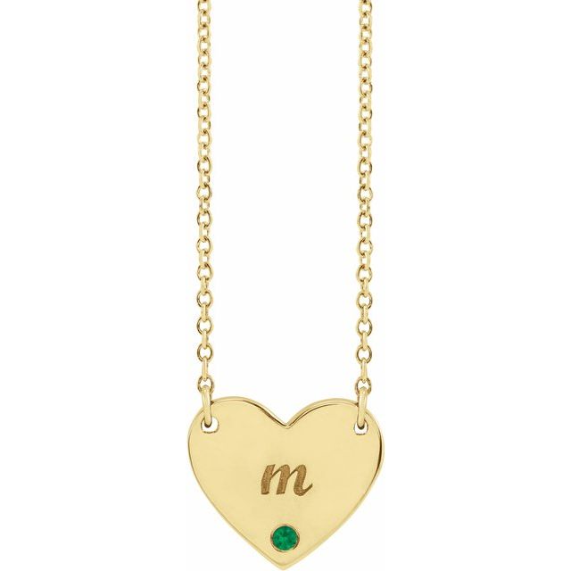 14K Natural Emerald Engravable Heart Necklace with 18" Chain
