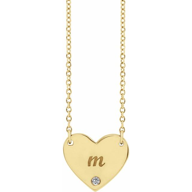 14K Yellow Natural White Sapphire Engravable Heart 18" Necklace