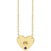 14K Natural Amethyst Engravable Heart Necklace with 18" Chain