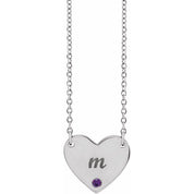 14K Natural Amethyst Engravable Heart Necklace with 18" Chain