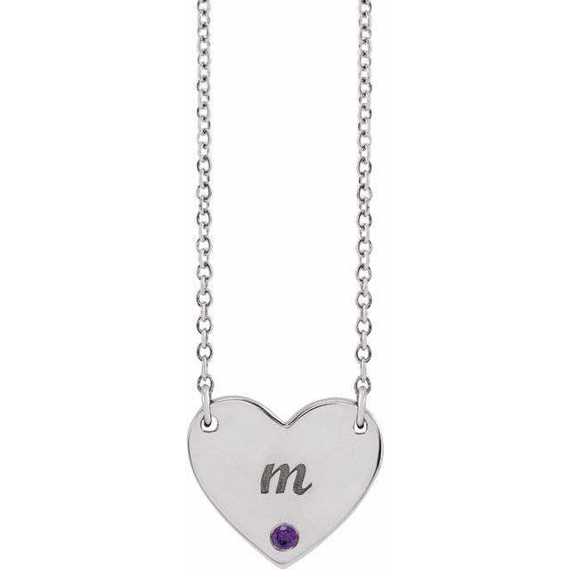 14K Natural Amethyst Engravable Heart Necklace with 18" Chain
