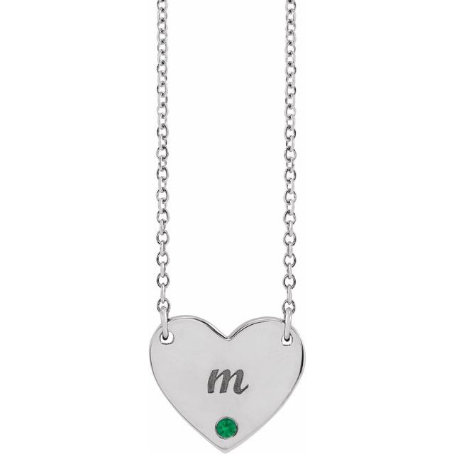 14K Natural Emerald Engravable Heart Necklace with 18" Chain