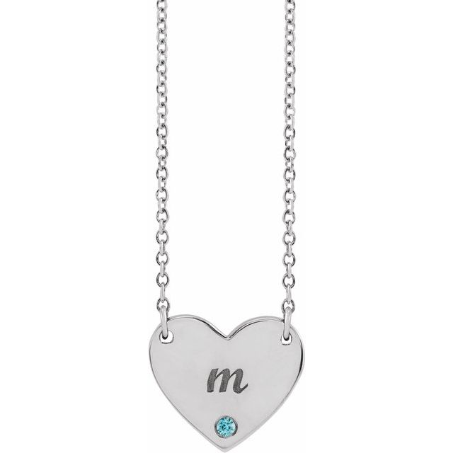 14K Natural Blue Zircon Engravable Heart Necklace with 18" Chain