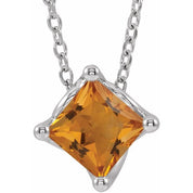 Sterling Silver 5x5 mm Square Natural Citrine Solitaire 16-18" Necklace