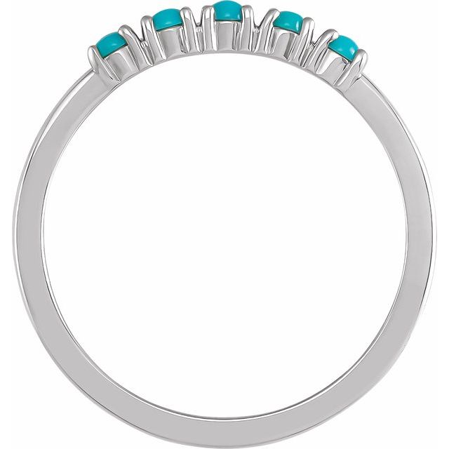 14K White Natural Turquoise Cabochon Stackable Ring - Stylish & Elegant Design