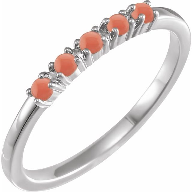 Sterling Silver Natural Pink Coral Cabochon Stackable Ring - 72176:120:P