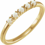 14K Yellow Natural White Opal Cabochon Stackable Ring - Stylish Elegance by Brand Name