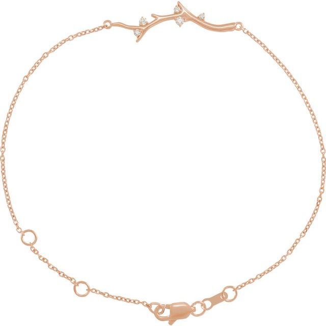 14K Rose .06 CTW Natural Diamond Branch Bar 6 1/2-7 1/2" Bracelet