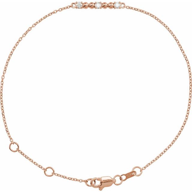 14K Rose 1/10 CTW Natural Diamond Beaded Bar 6 1/2-7 1/2" Bracelet