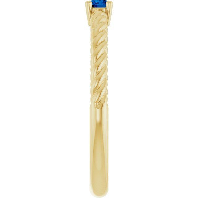 14K Yellow 3 mm Natural Blue Sapphire Solitaire Rope Ring