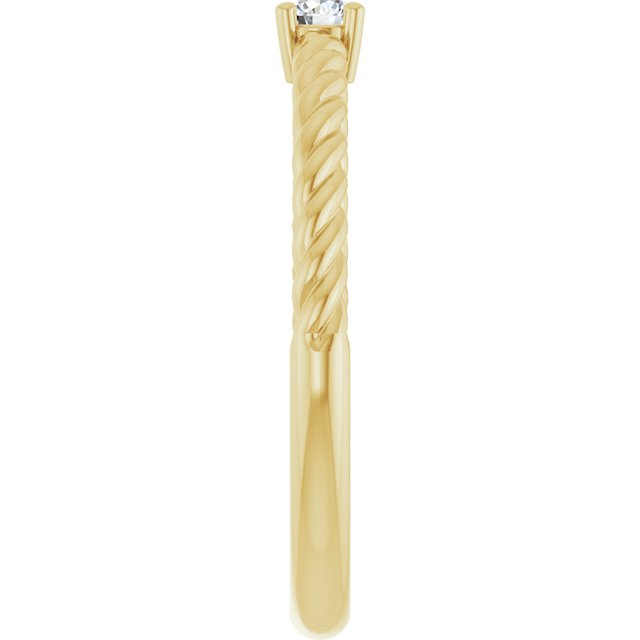 14K Yellow 3 mm Natural White Sapphire Solitaire Rope Ring