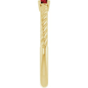 14K Yellow 3 mm Natural Mozambique Garnet Solitaire Rope Ring