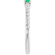 Sterling Silver 4 mm Lab-Grown Emerald Solitaire Rope Ring