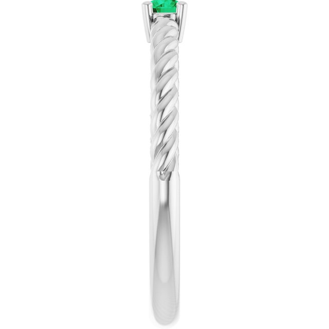 Sterling Silver 4 mm Lab-Grown Emerald Solitaire Rope Ring