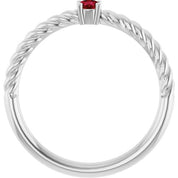Sterling Silver 3 mm Lab-Grown Ruby Solitaire Rope Ring