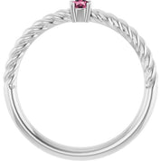Sterling Silver 3 mm Natural Pink Tourmaline Solitaire Rope Ring