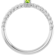 Sterling Silver 3 mm Natural Peridot Solitaire Rope Ring