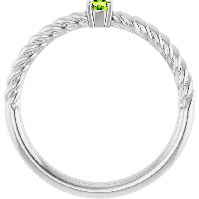 Sterling Silver 3 mm Natural Peridot Solitaire Rope Ring