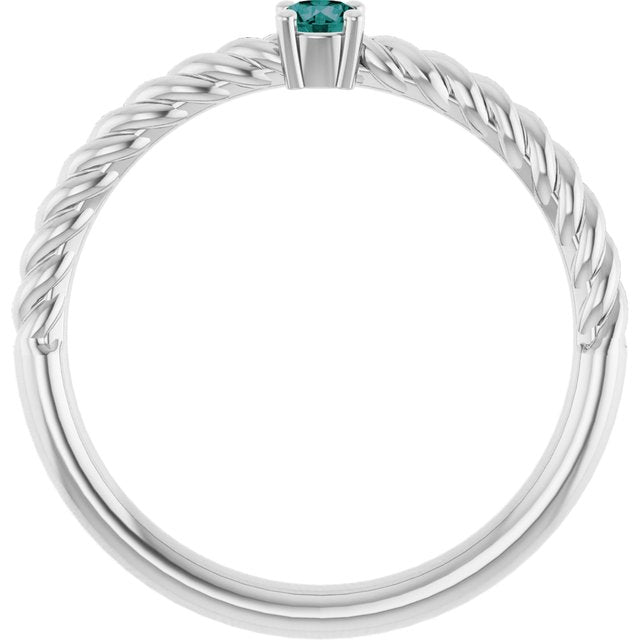 Sterling Silver 3 mm Lab-Grown Alexandrite Solitaire Rope Ring